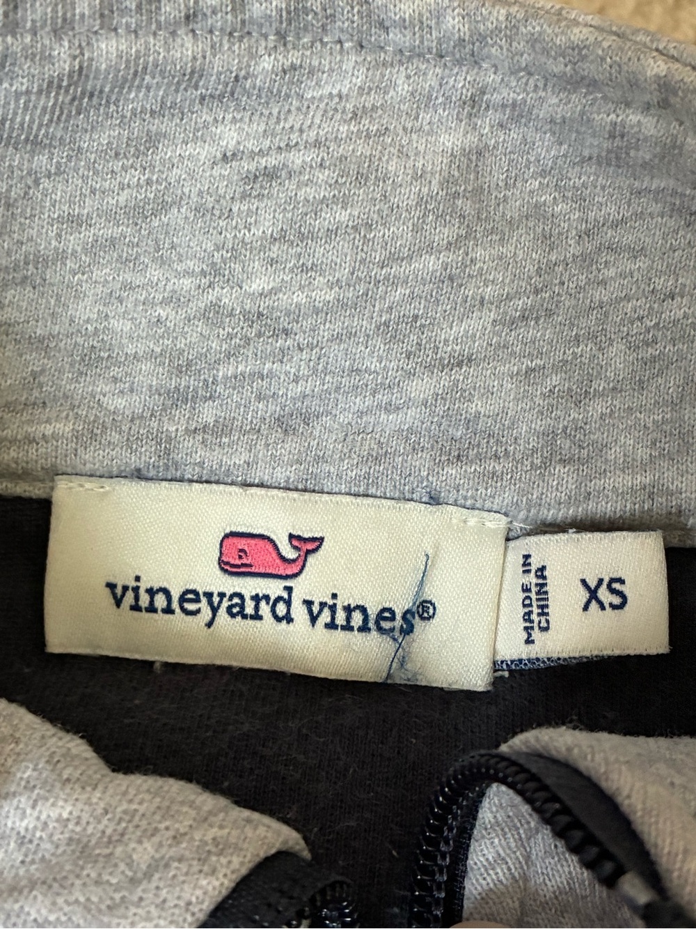 Vineyard Vines Light Gray Heather Quarter-Zip Pullover with Navy Blue Yoke - Picture 5 of 5